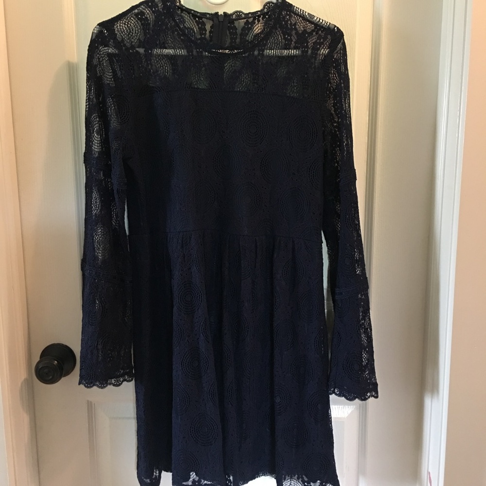 Navy blue lace boho minidress